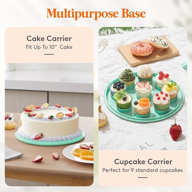 Контейнер для торта 27 см з кришкою та ручкою, зелений Lifewit