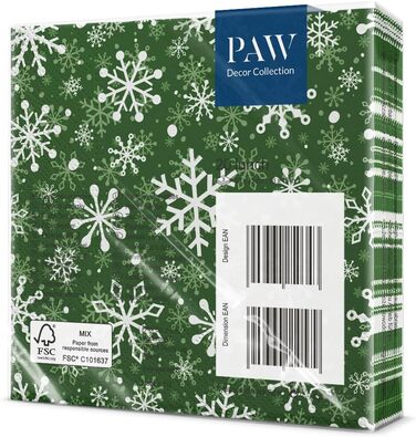 Серветки 3-шарові (33 x 33 см) I 20 шт. I Різнокольорові паперові серветки, ідеальні для різдвяного столу I Серветки - Різдво, зима, зірки, сніг, сніговики I (Різдвяні сніжинки зелені)