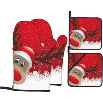 Різдвяний набір з 2 прихваток та 2 рукавичок для духовки, 4 предмети, червоний AAPIKA
