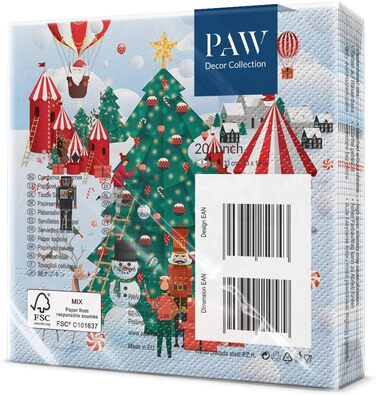 Серветки 3-шарові (33 x 33 см) I 20 шт. I Різнокольорові паперові серветки, ідеальні для різдвяного столу I Серветки - Різдво, зима, зірки, сніг, сніговики I (Різдвяна атмосфера)