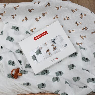 Муслінові серветки GLLQUEN для немовлят, 6 шт. бавовняних серветок для відрижки, 70 см x 70 см, абсорбуючі та дихаючі, ідеально підходять для очищення, витирання та покриття новонароджених (тваринки, 6 шт.)