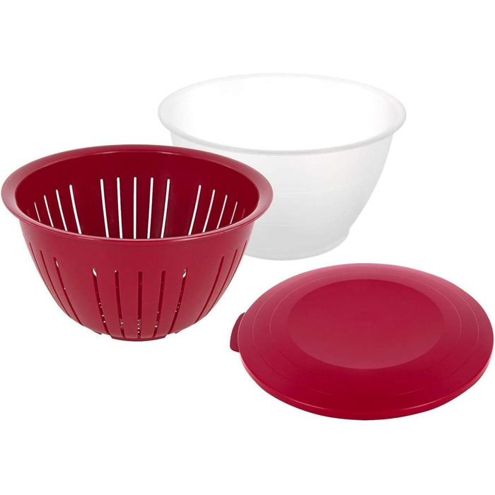 Набор чаш Westmark, 4 чаши с крышками и ситом/ситечком, 9 шт., емкость 0,6/1,3/2,5/4,4 литра, пластик, без бисфенола А, Olympia, цвет прозрачный/ 2420226A (набор из 3 шт., красный)