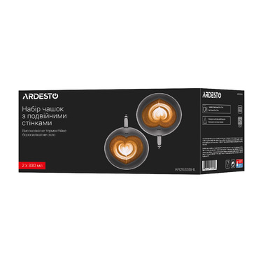 ARDESTO Набор чашек с ручками и двойными стенками, 330мл, 2шт, боросиликатное стекло, прозрачное