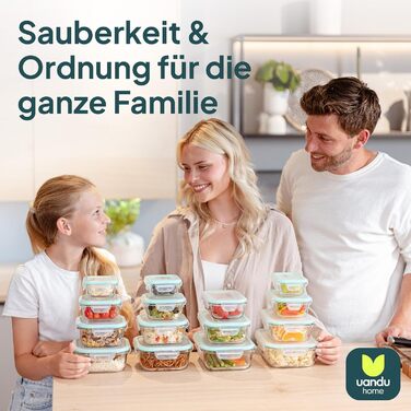 Скляні контейнери uandu з кришками, набір з 10 предметів, банки для приготування їжі, скляні контейнери для зберігання продуктів з кришками, набір скляних банок з кришками, скляні коробки для приготування їжі (зелені, набір з 15 шт. )