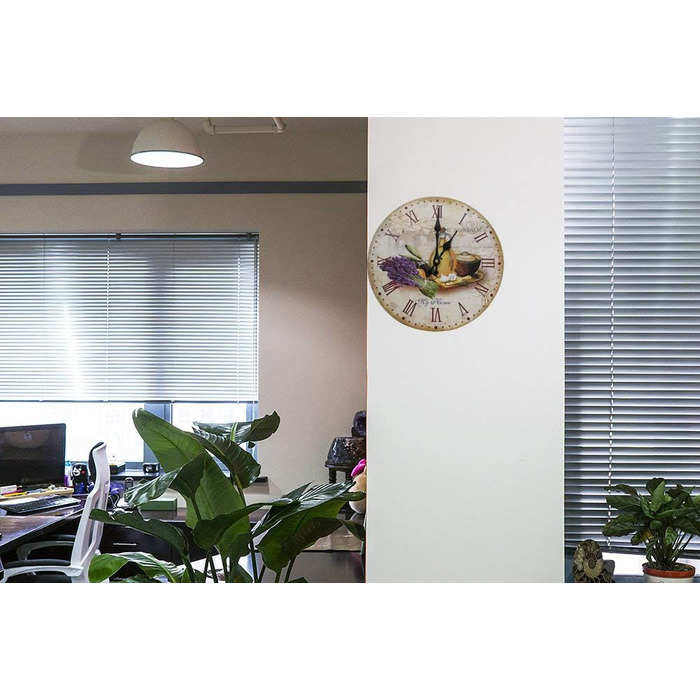 Настінний кухонний годинник YOAI, вінтажний, потертий ШИК, античний, ностальгічний, сільський, кварцовий годинник з МДФ з безшумним механізмом, 12 дюймів/30 см Ø (кольоровий)