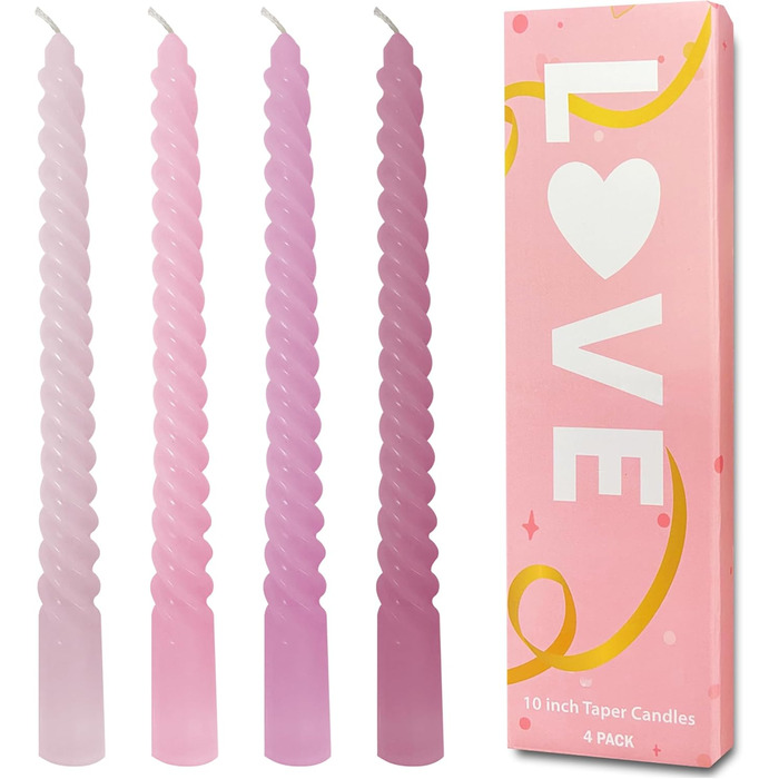 Набір з 4 конічних спіральних свічок 2,2 x 25 см, рожевий мікс Love Topsics