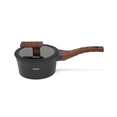 Ковш Fissman FILOMENA 16x8 см 1,2 л со стеклянной крышкой алюминий с антипригарным покрытием (14529)