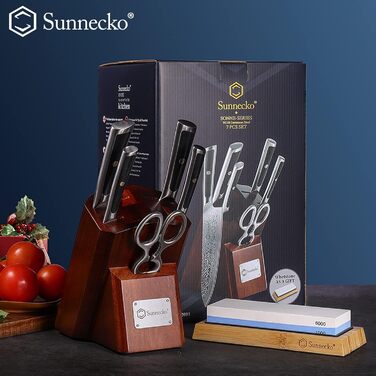 Дамаський ніж Sunnecko 20 см Кухонний ніж шеф-кухаря - гострий ніж з дамаської сталі, кухонний ніж з ергономічною ручкою