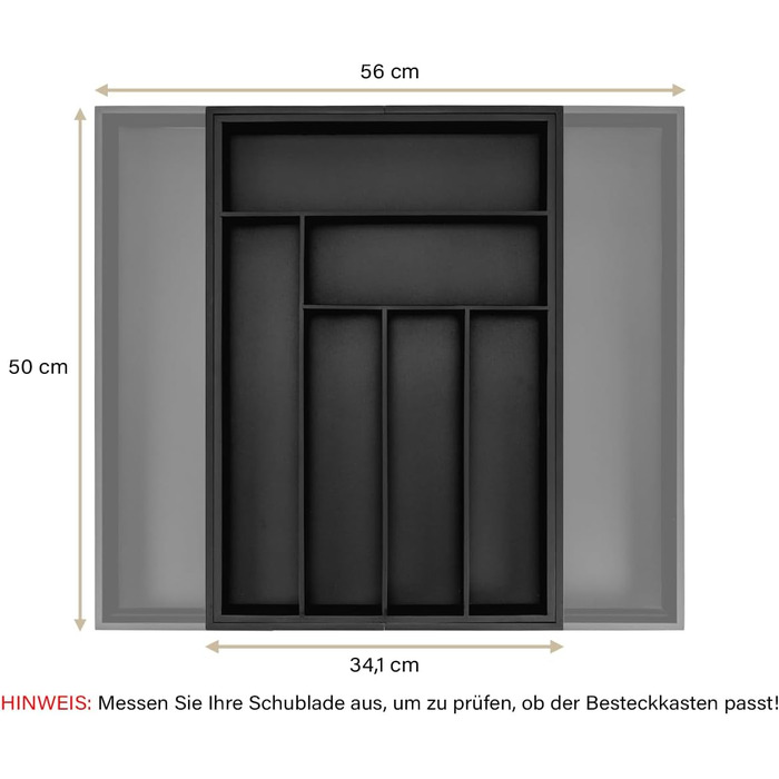 Лоток для столових приборів budu 47 (глибина 47 см) від - Організатор для кухонних шухляд - Висувний - Організатор для кухонних шухляд (50 см, бамбук - чорний)