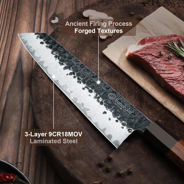 Набір ножів Sunnecko, професійний набір кухонних ножів із 3 предметів - набір ножів шеф-кухаря, набір кухонних гострих ножів, набір ультрагострих ножів шеф-кухаря з ножем кухаря 20 см, ножем для нарізання 17 см і ножем для шкірки 9 см