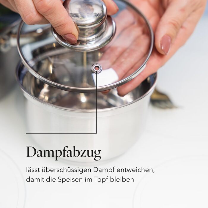 Набір посуду FLORINA 4 предмети Нержавіюча сталь 18/0 Кришка із загартованого скла Для індукційних, газових, електричних та керамічних варильних поверхонь Можна мити в посудомийній машині Високоякісний набір посуду для кожної кухні (8 предметів, Harry)