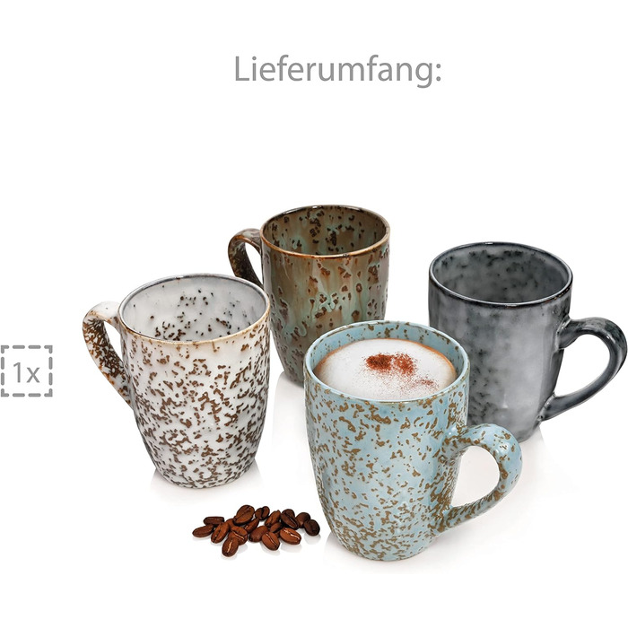 Набор кофейных кружек Singer Athens Набор кружек из 4 предметов для 4 керамических изделий, чайная кружка, расширяемая, с ручкой, повседневная, специальный завтрак, бранч, набор кружек на открытом воздухе Кофейная кружка 300 мл 4 шт.