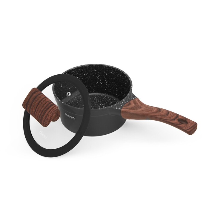 Ковш Fissman FILOMENA 16x8 см 1,2 л со стеклянной крышкой алюминий с антипригарным покрытием (14529)