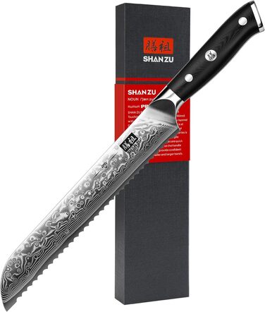 Ніж для хліба із зубчастим лезом 20 см, дамаська сталь PRO SHAN ZU
