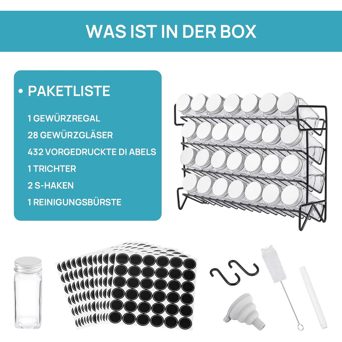 Набір із 28 баночок для спецій 120 мл зі стійкою 34 х 11 х 25 см на 4 полиці Vtopmart