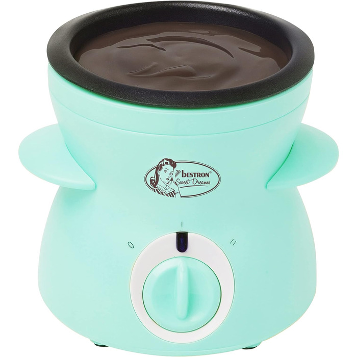 Шоколадне фондю Bestron на 2 персони, міні-набір шоколадного фондю, в т.ч. 10 шпажок, 10 виделок і лопатка, 25 Вт, (м'ята)