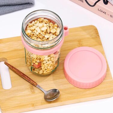 Упаковка з 4 банок для вівсянки на ніч 600 мл, скляний стаканчик для пластівців з кришкою та ложкою, контейнер для вівсянки на ніч, банки для мюслі, каші на ніч
