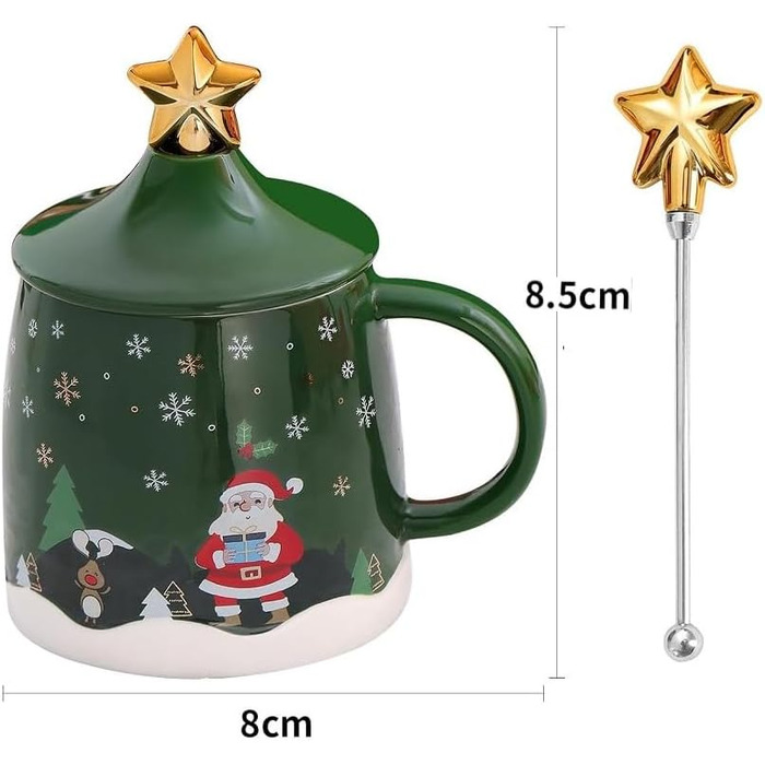 Різдвяний кавовий кухоль 400 мл з кришкою та з паличкою для помішування, зелений SuperglockT