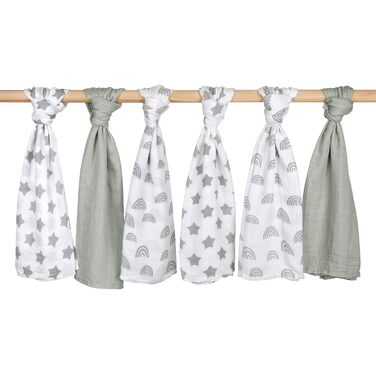 Муслінові серветки GLLQUEN для немовлят, 6 шт. бавовняних серветок для відрижки, 70 см x 70 см, абсорбуючі та дихаючі, ідеально підходять для очищення, витирання та покриття новонароджених (зірка, 6 шт.)