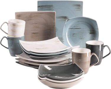 Серия MSER 931448 Derby, набор посуды премиум-класса с квадратными тарелками на 4 персоны гастрономического качества, современный комбинированный сервиз из 16 предметов в ярких пастельных тонах, прочный фарфор комбинированный сервировочный квадрат