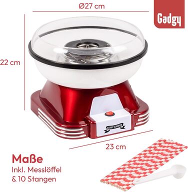 Машина для цукрової вати Gadgy для дому - Машина для цукрової вати для цукру або цукерок - Машина для цукрової вати - Цукрова вата для дитячих свят, днів народження та вечірок - (Червона)