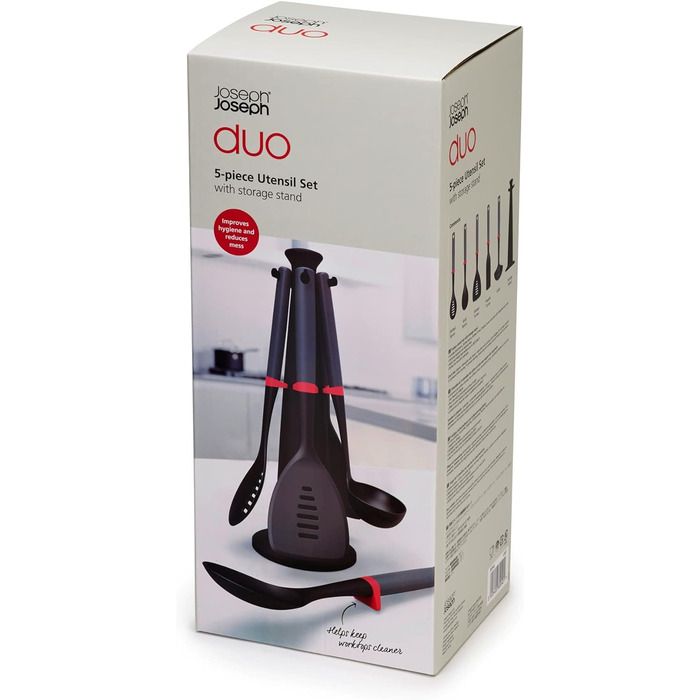 Набір кухонного приладдя, 5 предметів зі стійкою, сірий Duo Joseph Joseph