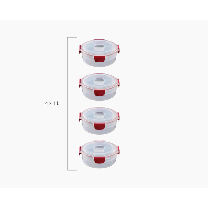 Набір круглих пластикових контейнерів 1 л з кришкою, 4 предмети, червоний Joseph Joseph