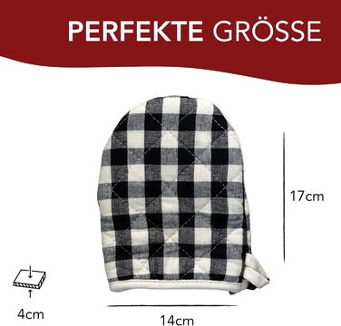 Рукавички для духовки AMRAMI термостійкі, набір бавовняних рукавичок для приготування їжі та випічки, 2 рукавички для духовки, що праються (червоно-чорні в клітинку) (маленькі чорно-білі в клітинку)