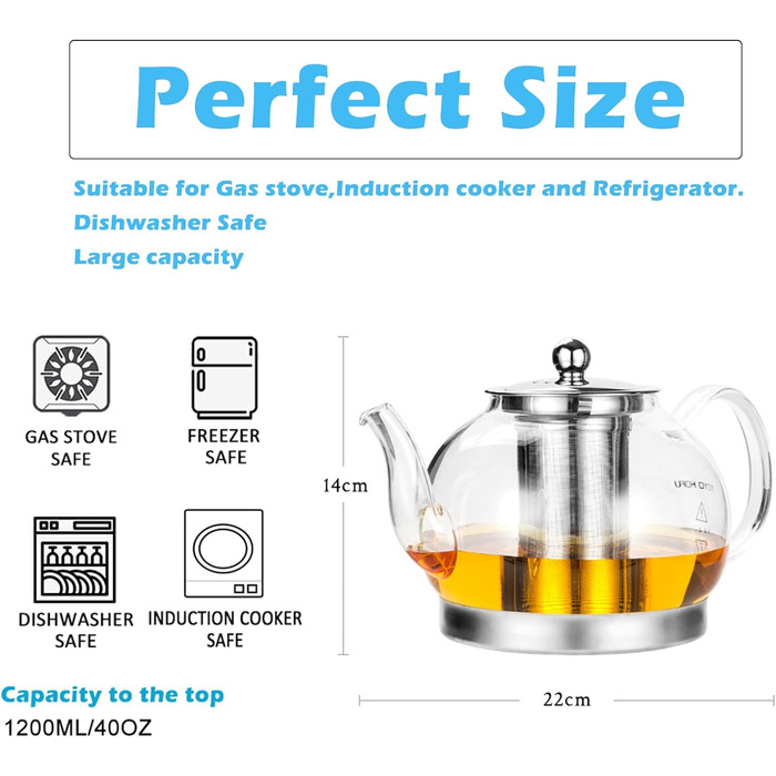 Термостойкий чайник из прозрачного стекла со семным ситечком, 1,2л TOYO HOFU