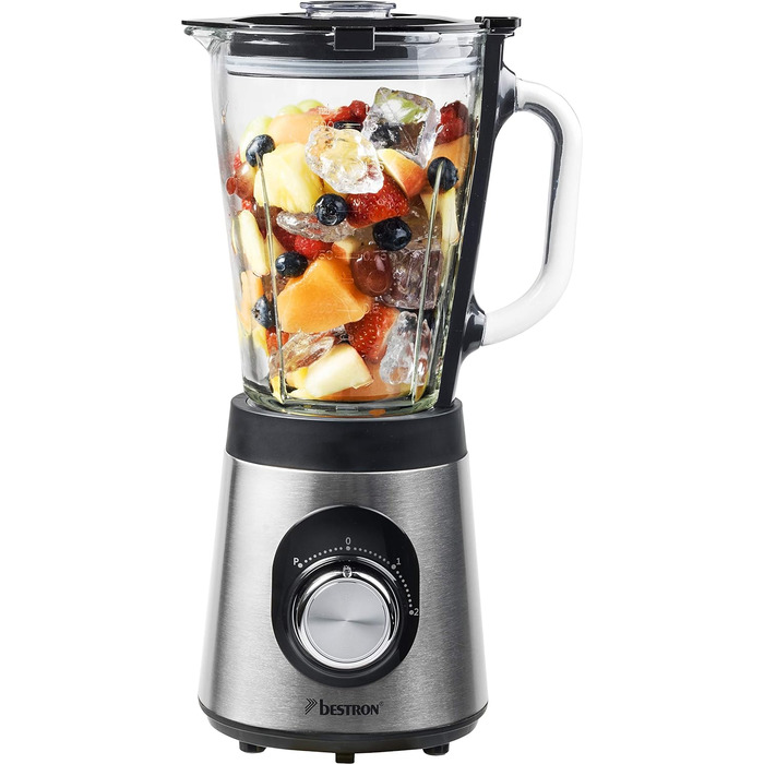 Блендер Bestron, з двома режимами швидкості та імпульсною функцією, контейнер можна мити в посудомийній машині, 500 Вт, 1,5 літра, колір (сріблястий)