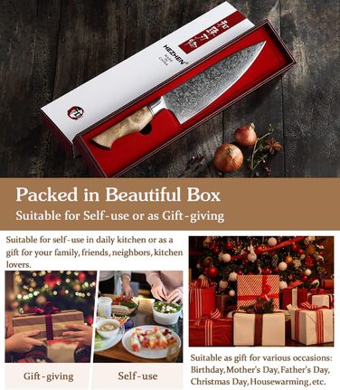 Нож поварской 21 см, дамасская сталь HEZHEN