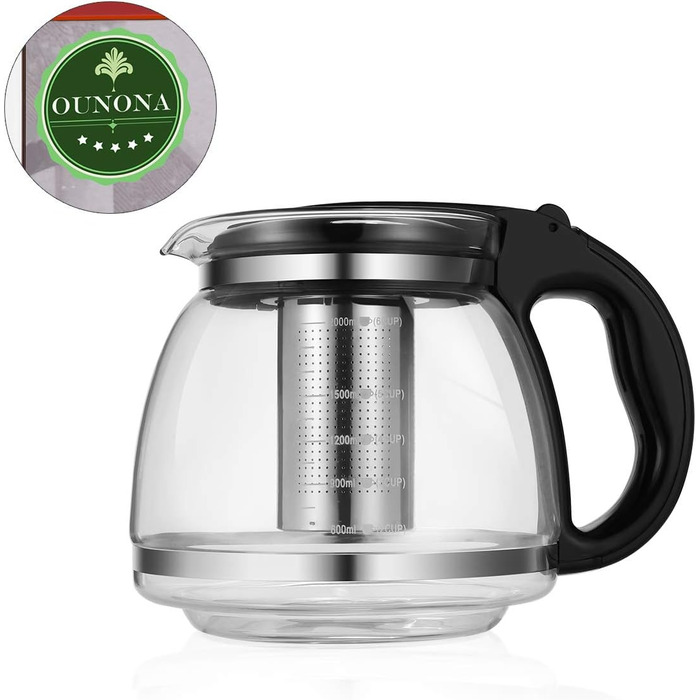 Чайник заварювальний скляний 2 л з фільтром для чаю OUNONA