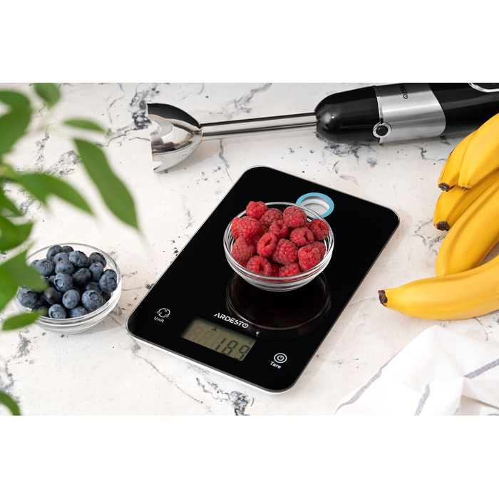 ARDESTO Ваги кухонні, 5кг, CR2032x2 в комплекті, скло, чорний