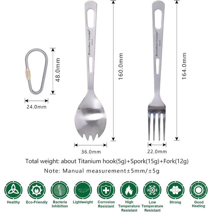 Безмежна подорож Титановий посуд Кемпінговий ніж і виделка Ложка Домашнє використання Набір столових приборів для подорожей для кемпінгу (Ti1530BQ)