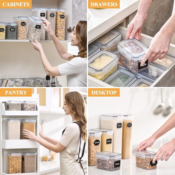 Контейнери для зберігання з кришками, набір 16 предметів, прозорі L LONGANCHANG