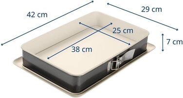 Прямокутна пружинна форма 28 см BACK-TREND, форма для торта із захистом від протікання, квадратна форма для випічки зі сталі з армованим керамікою антипригарним покриттям (колір крем/антрацит), кількість (38 x 25 см, одинарна)