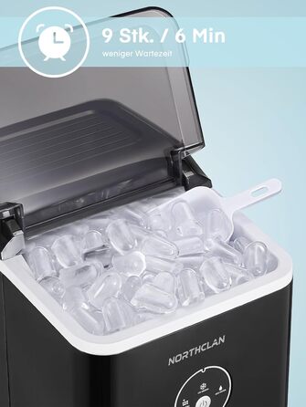 Переможець тесту льодогенератора 2024 року, 14 кг за 24 години, 9 кубиків льоду за 6-8 хвилин, тиха робота, льодогенератор потужністю 120 Вт з ложкою та кошиком, маленький льодогенератор для дому та офісу (чорний)