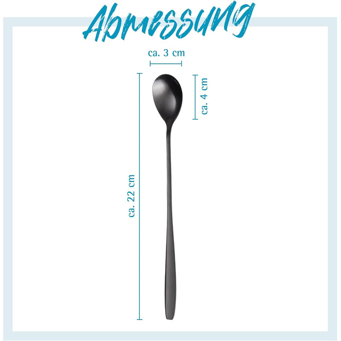 Набір ложок GRWE для лате макіато, золотистий, 6 предметів, 22 см, довгі ложки, ложки для коктейлів, десертні ложки, ложки для морозива, ложки для кави з льодом, нержавіюча сталь, можна мити в посудомийній машині (чорний)