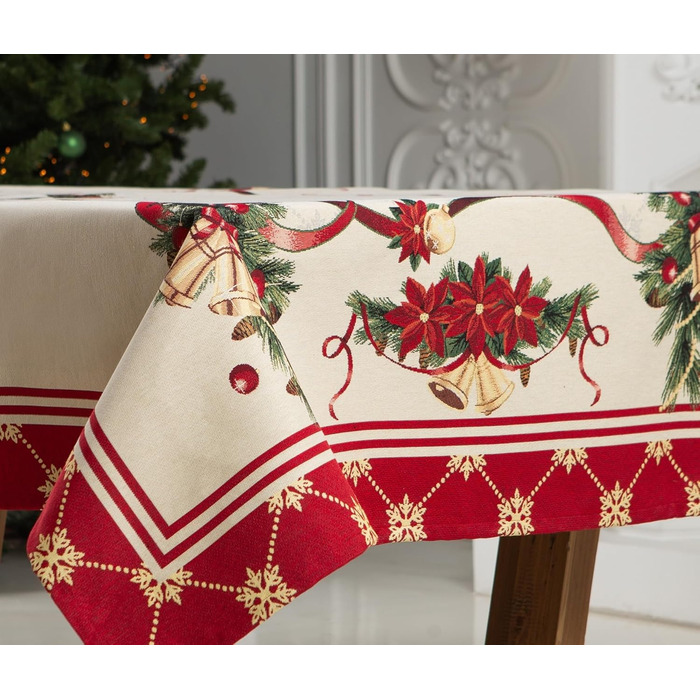 Різдвяна гобеленова скатертина Home of Christmas Скатертина на Різдво та Новий рік (Дзвіночки (без блискіток), 140x180 см)