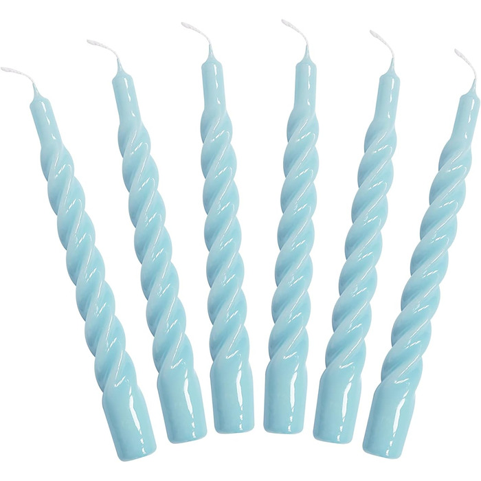 Свічки з крученим конусом, виготовлені в Італії, доступні 25 кольорів, лаковані настільні свічки, спіральні свічки з тривалим часом горіння 5 годин, декоративні свічки, 6 шт. , 2,2 x 21 см (світло-блакитні)
