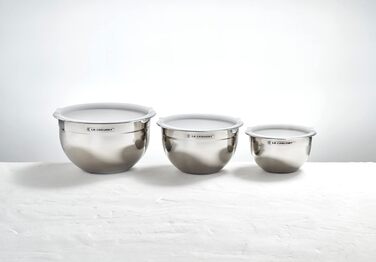 Набор мисок для смешивания с крышками, 3 предмета, нержавеющая сталь Le Creuset