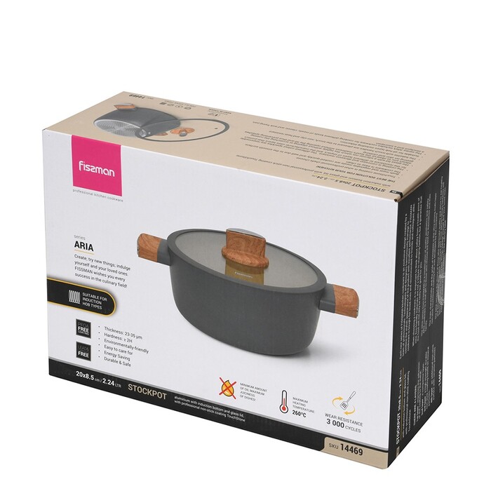 Кастрюля со стеклянной крышкой 20 см 2,24 л ARIA Fissman