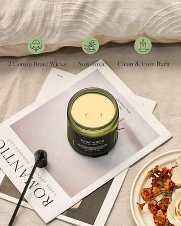 Ароматичні свічки M&SENSE з кавою у скляній банці з 2 гнітами 330 г, час горіння 70 годин, свічка з натурального соєвого воску для спальні, кухні, декору дому, подарункова свічка для чоловіків та жінок, смажена кава (шавлія)