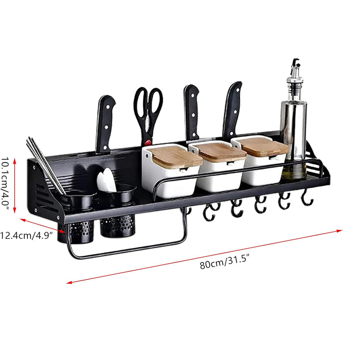 Настінний органайзер для кухонного приладдя 80 см чорний TouSuaRSi