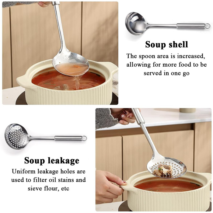 Набір кухонного начиння ReaNea з нержавіючої сталі, 4 предмети, кухонний набір інструментів включає набір металевих шпателів, кухонну шумівку, ополоник, необхідні кухонні помічники, необхідні для нового дому. 4 предмети