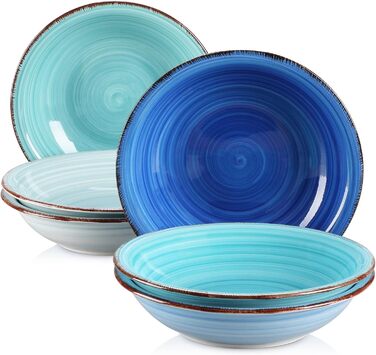 Плоская тарелка из 6 предметов, Ø 18,8 см Набор десертных тарелок для макаронных изделий (8,3 дюйма, синяя серия01)