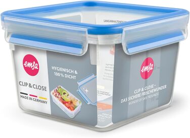 Набір контейнерів для зберігання продуктів EMSA Clip & Close, прямокутні, 5 x 0,8 л, коробки для зберігання, 100 герметичні, придатні для миття в посудомийній машині, морозильної камери та мікрохвильової печі, прозорі, сині, зроблені в Німеччині, N10307 (