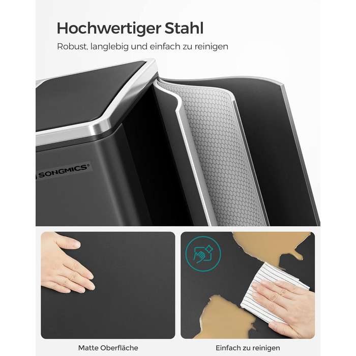 Кухонний контейнери для сміття, 2 x 15 л, чорний SONGMICS