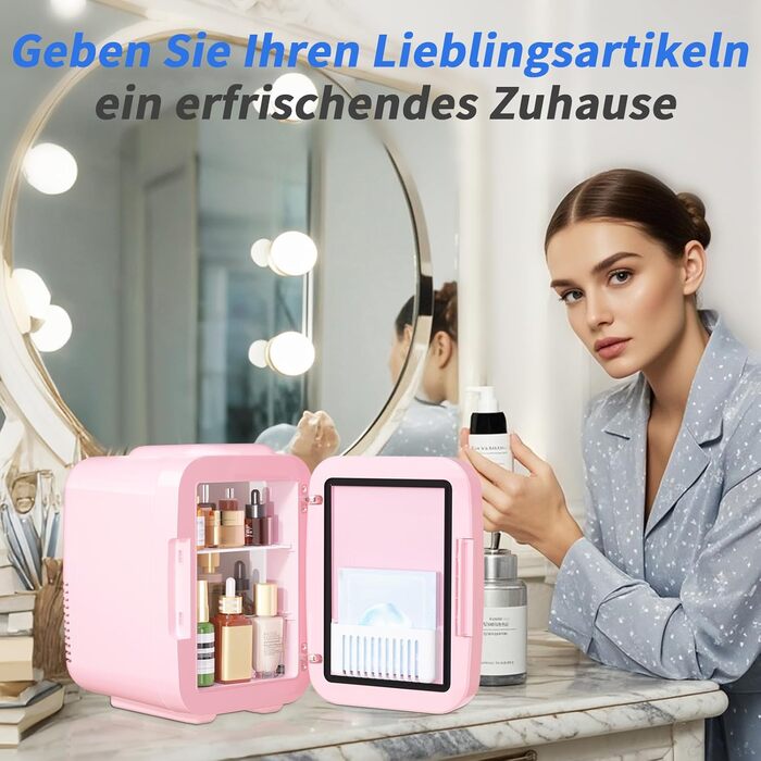 Міні-холодильник зі світлодіодним дзеркалом 4 л рожевий YASHE