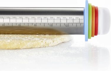 З 4 розпірними кільцями, по 1 кільцю по 10 мм, 6 мм, 3 мм, 2 мм, зі шкалами, нержавіюча сталь/пластик, сріблястий/білий/світло-блакитний/світло-зелений/помаранчевий/червоний, 30452260 нержавіючий ролик для випічки